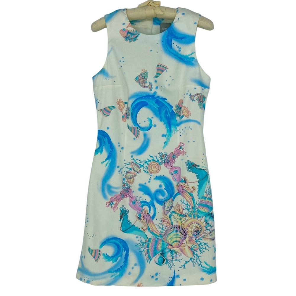 Versace Jeans Couture beachy ocean seahorse print sheath dress women's s…